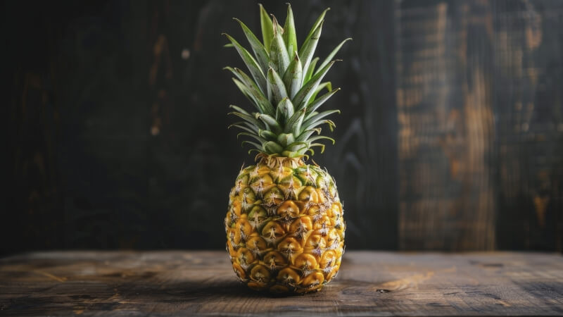 Dojrzały ananas tropikalny z zielonymi liśćmi