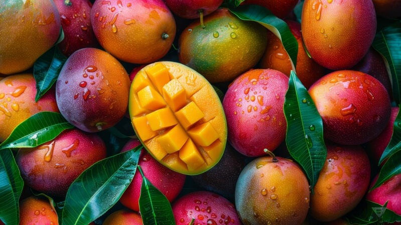 Dojrzałe mango w odcieniach żółci i czerwieni