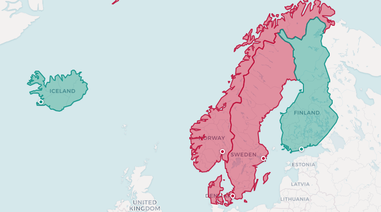 Mapa krajów skandynawskich i nordyckich w Europie Północnej